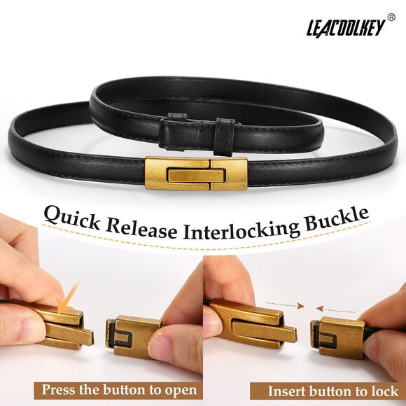 2 Pack Women Skinny Leather Belts Ladies Vintage Gold Buckle Thin Waist 2387 - Picture 4 of 6